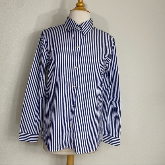 Ann Taylor Tops - Vintage Ann Taylor Blue White Stripe Collar Button Down Long Sleeve Shirt Size L